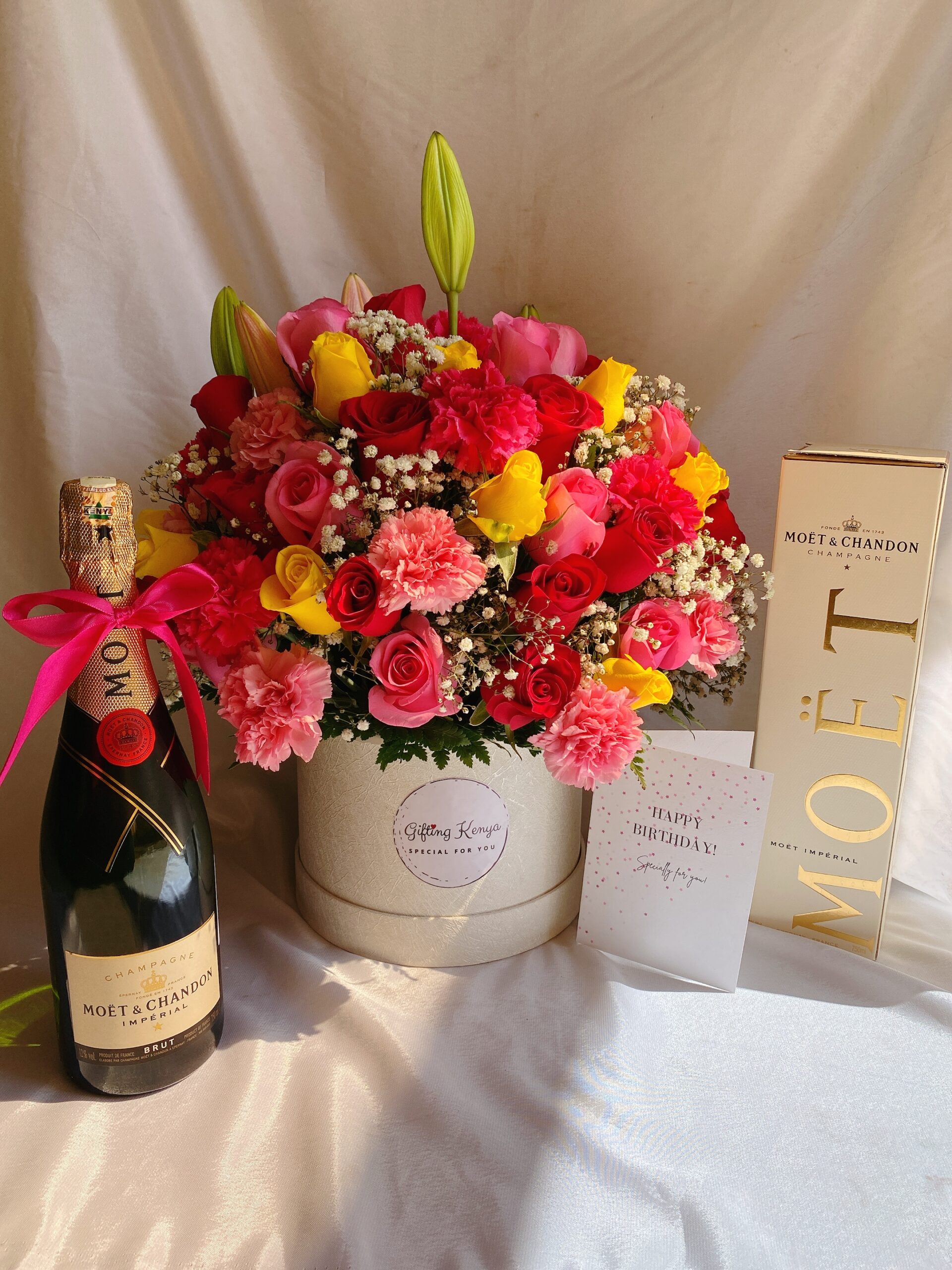 Luxury Birthday Flower Box with Moët Champagne